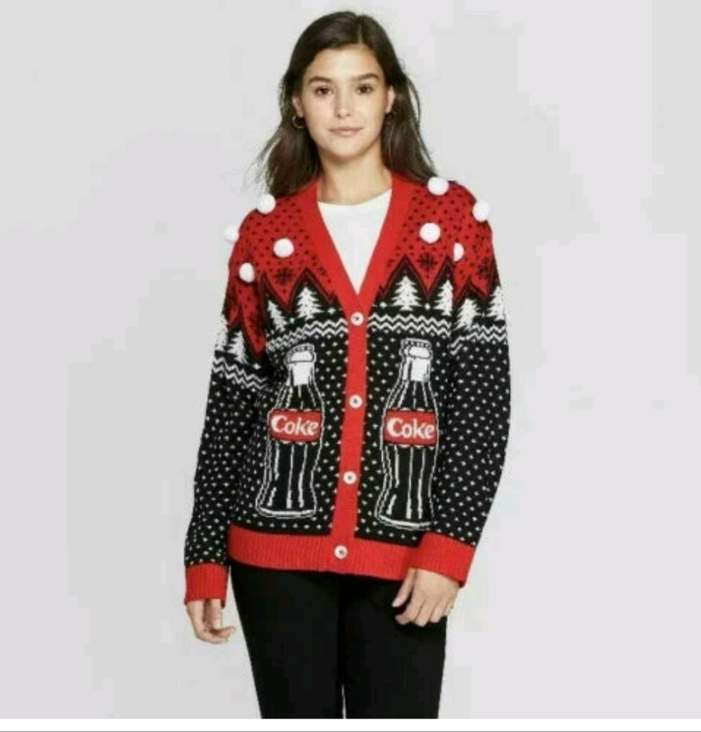 COCA COLA Women's Ugly Christmas Sweater XL lPolar Bears Holiday Coke